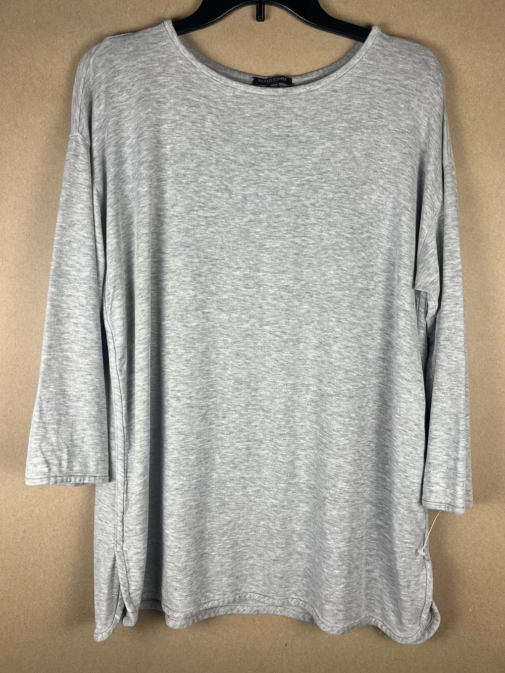 Eileen Fisher Petite Gray Tencel Lyocell  Long Sleeve Boxy Tee Top Minimalist